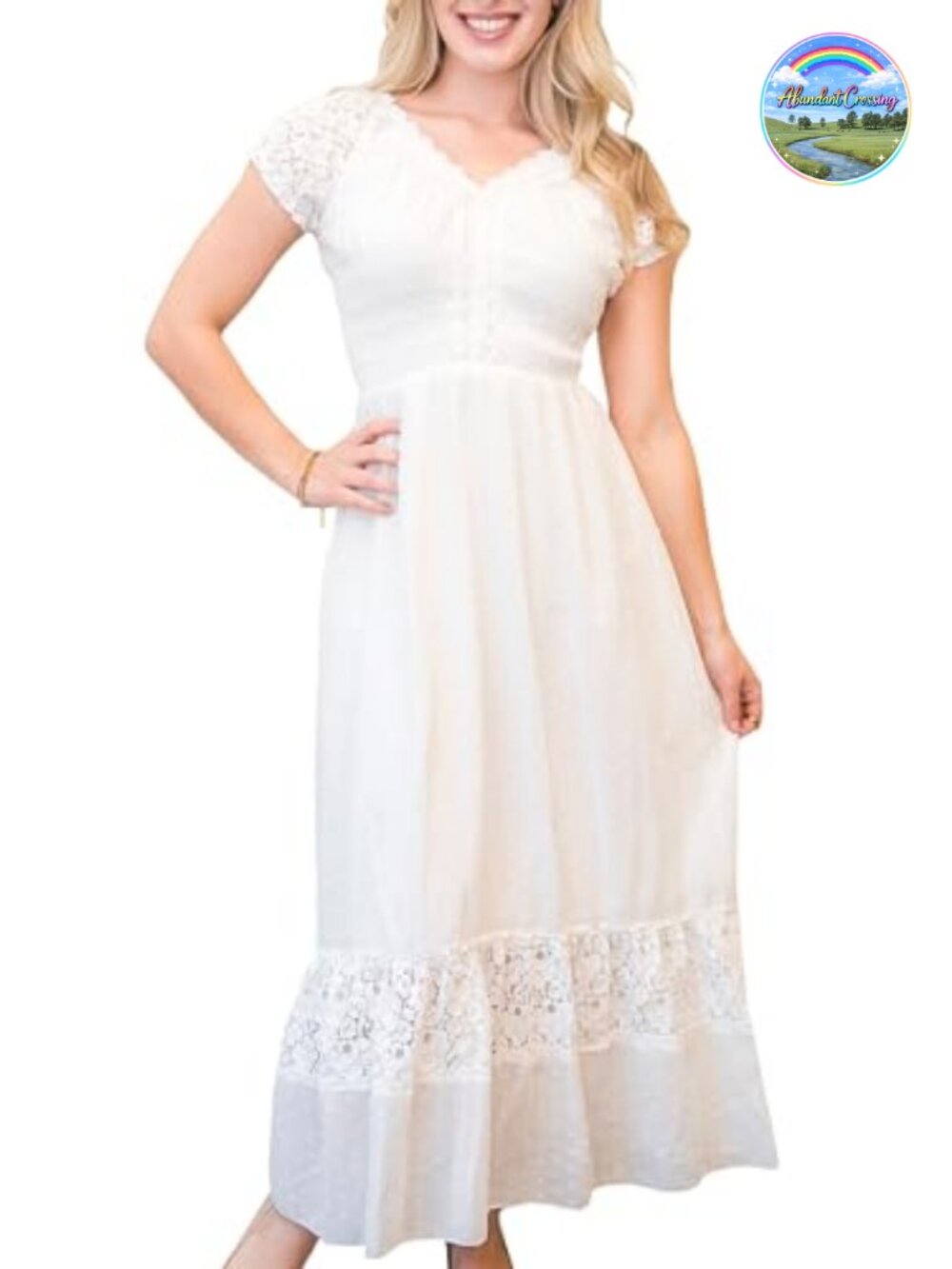 Anna-Kaci Renaissance Peasant Maxi Dress Lace Trim Smocked Waist